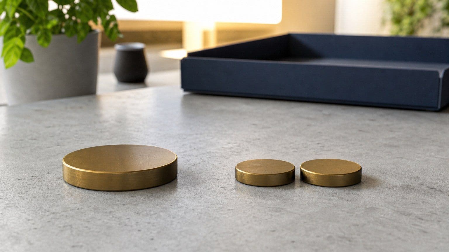 One large unmarked investment token beside two smaller matching tokens, illustrating a stock split.