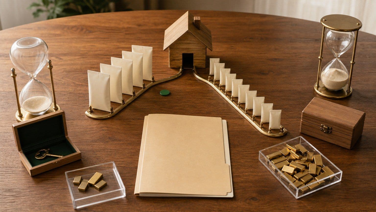 Two contrasting payment paths lead toward a house model to represent shorter and longer mortgage terms.