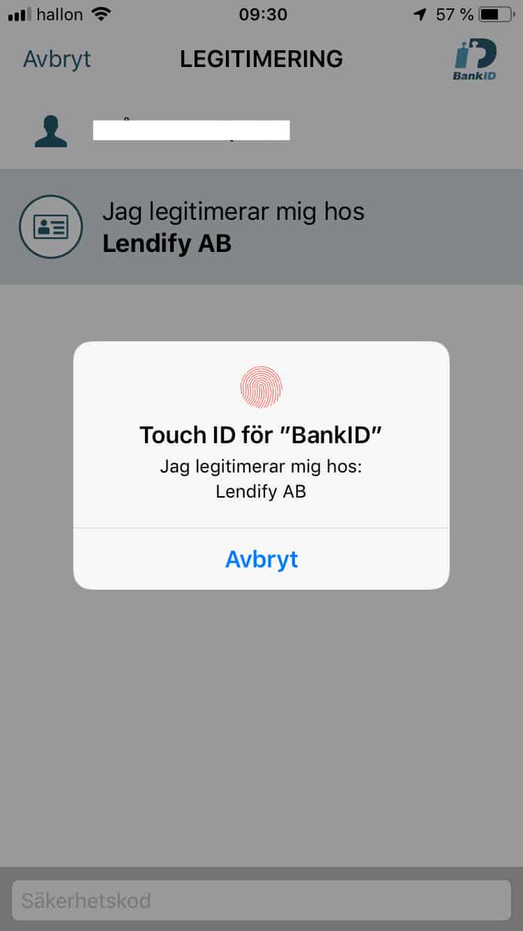Legitimering med BankID hos Lendify