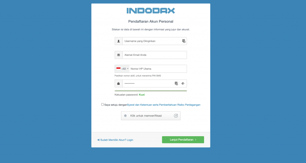 Formulir Pendaftaran Indodax