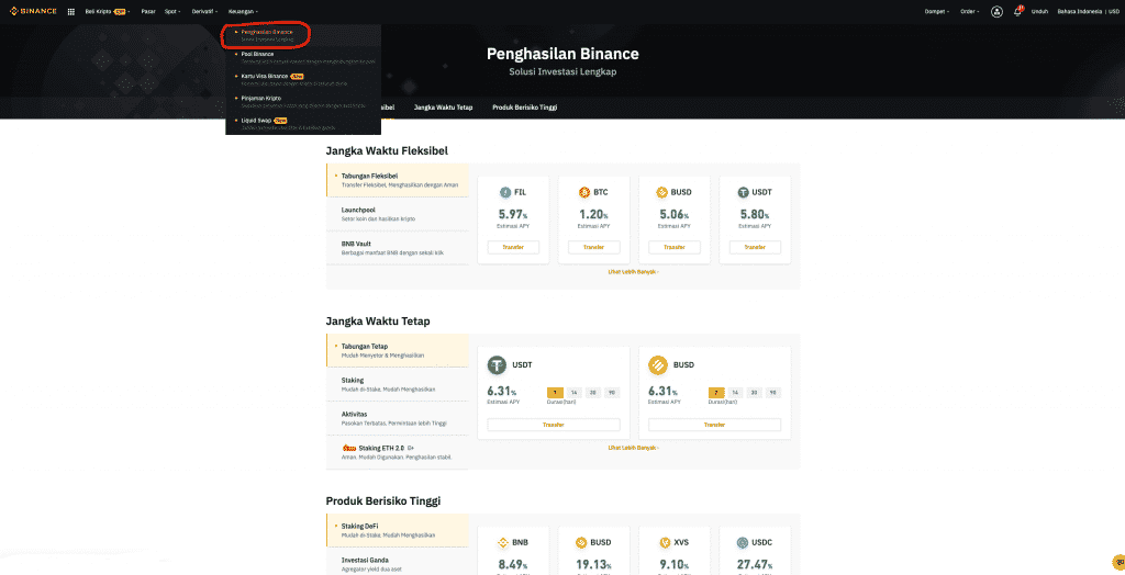 Penghasilan Binance (Binance Savings)