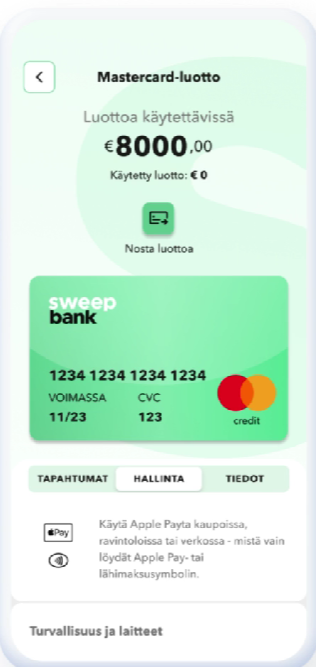 Sweepbank luottokortti