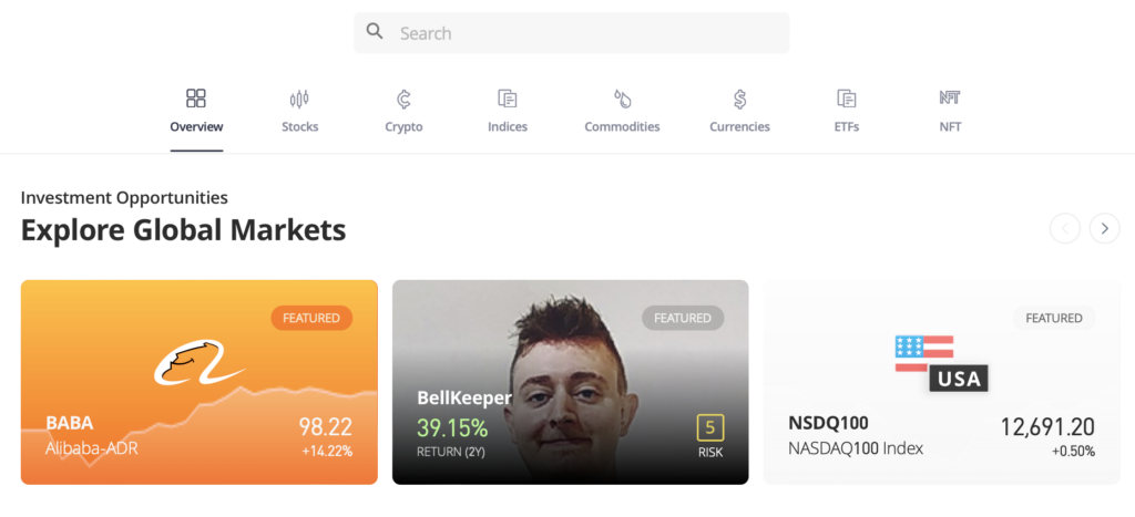 eToro CFD handel overblikk